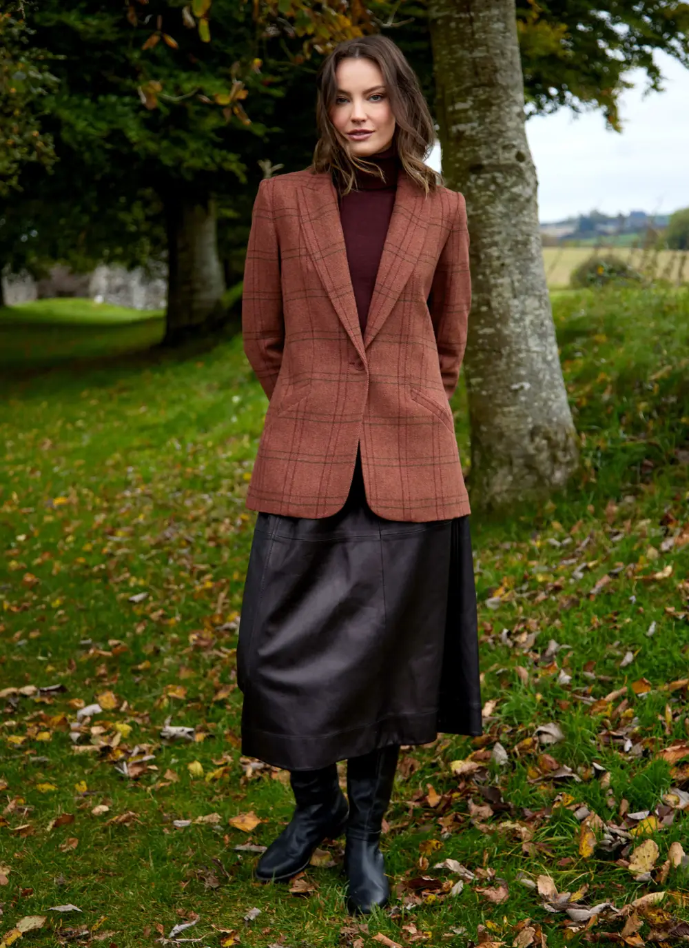 Irish Tweed Blazer in Rust Check 