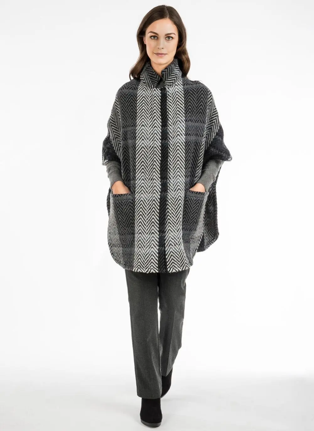Tara Wool Cape Multi Grey Stripe