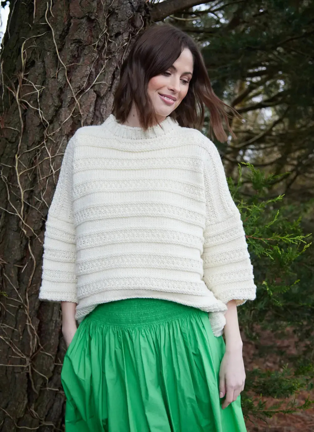 Textured Stripe Wool Crew Neck Sweater