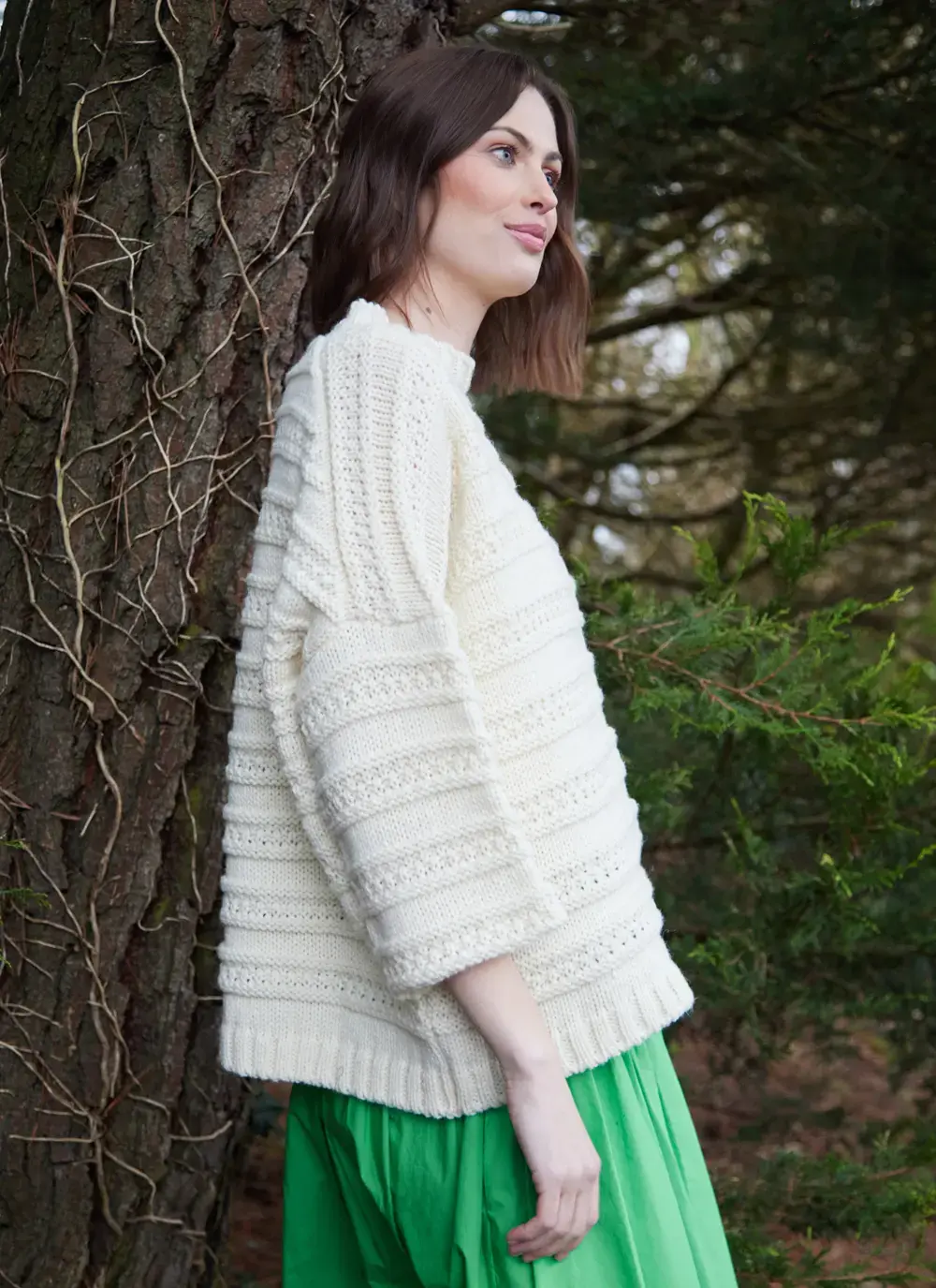 Textured Stripe Wool Crew Neck Sweater