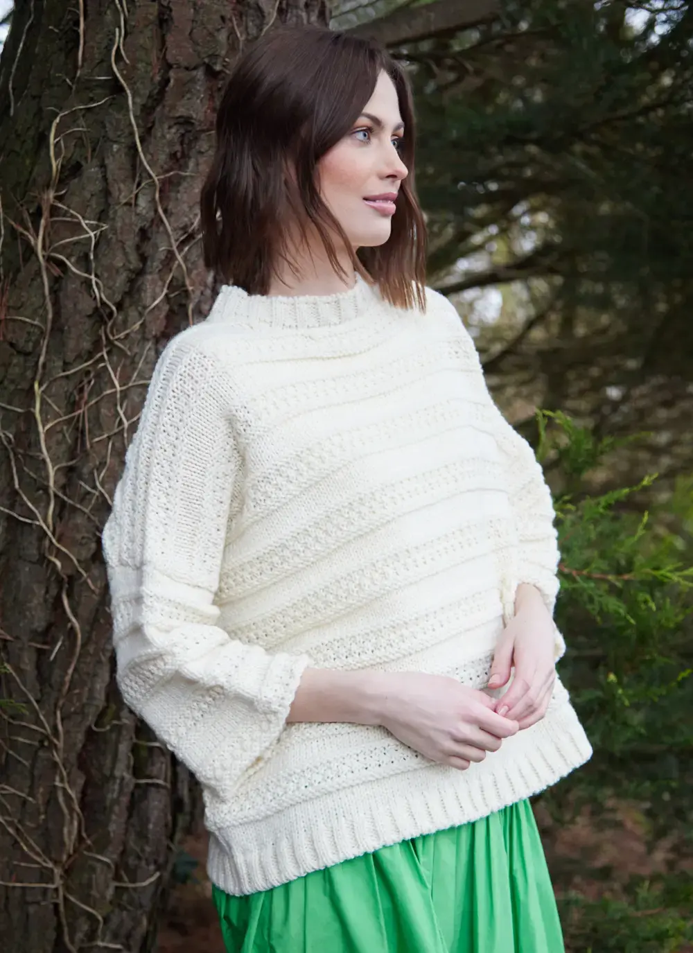 Textured Stripe Wool Crew Neck Sweater