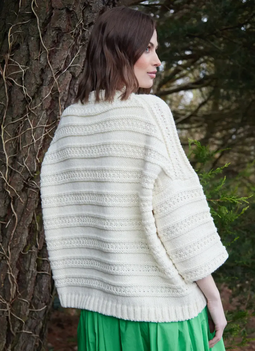 Textured Stripe Wool Crew Neck Sweater