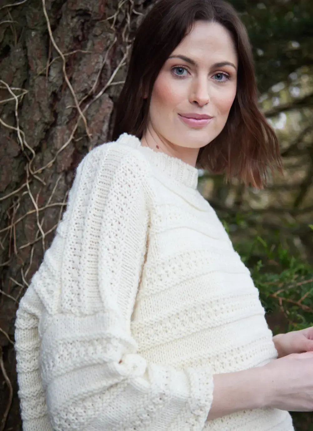 Textured Stripe Wool Crew Neck Sweater