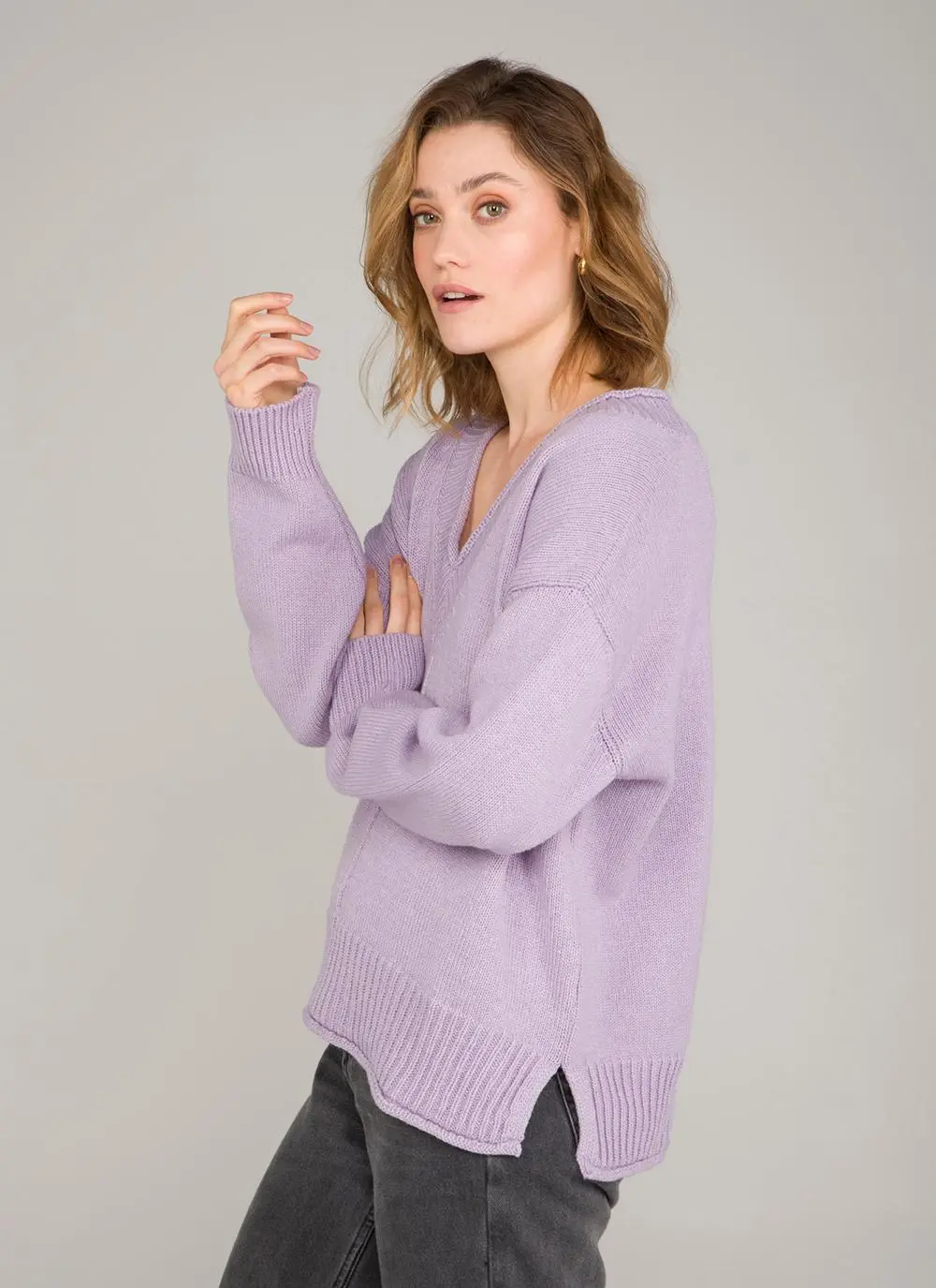 The Sage V-Neck Sweater With Roll