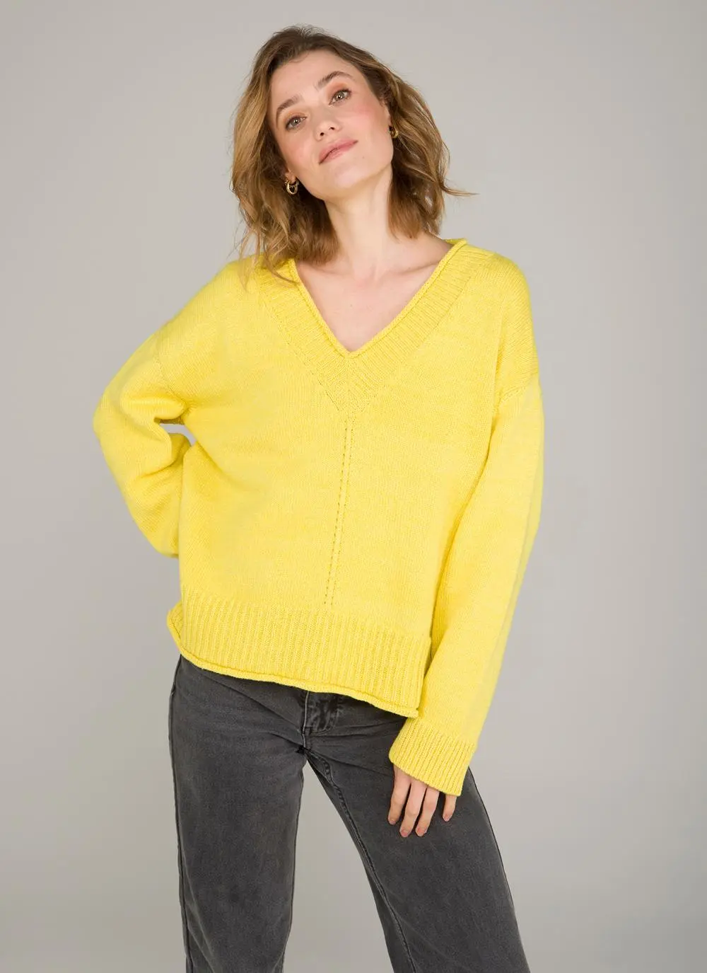 The Sage V-Neck Sweater With Roll