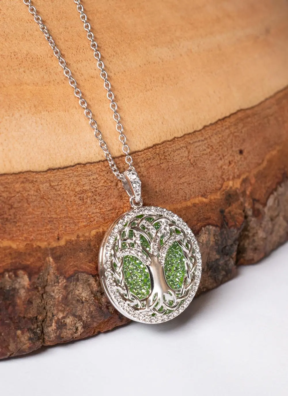 Tree of Life Pendant Embellished With Peridot & White Swarovski Crystals 