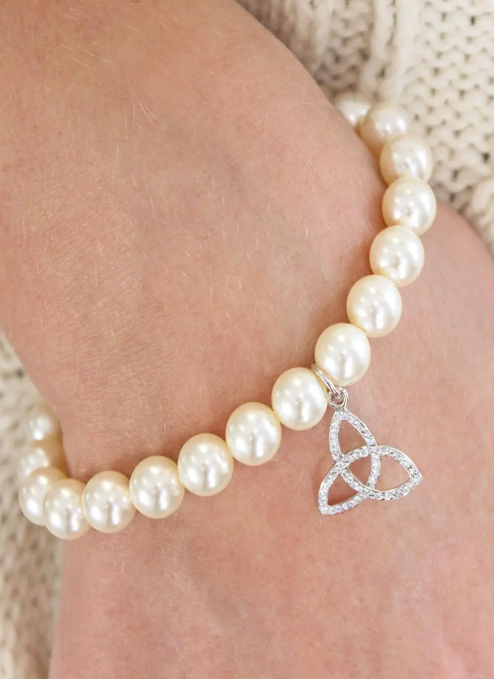 Trinity Pearl Bracelet Adorned With Swarovski Crystals
