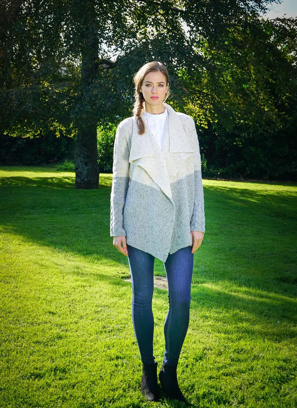 Wool Cashmere Two Tone Cable Stitch Cardigan