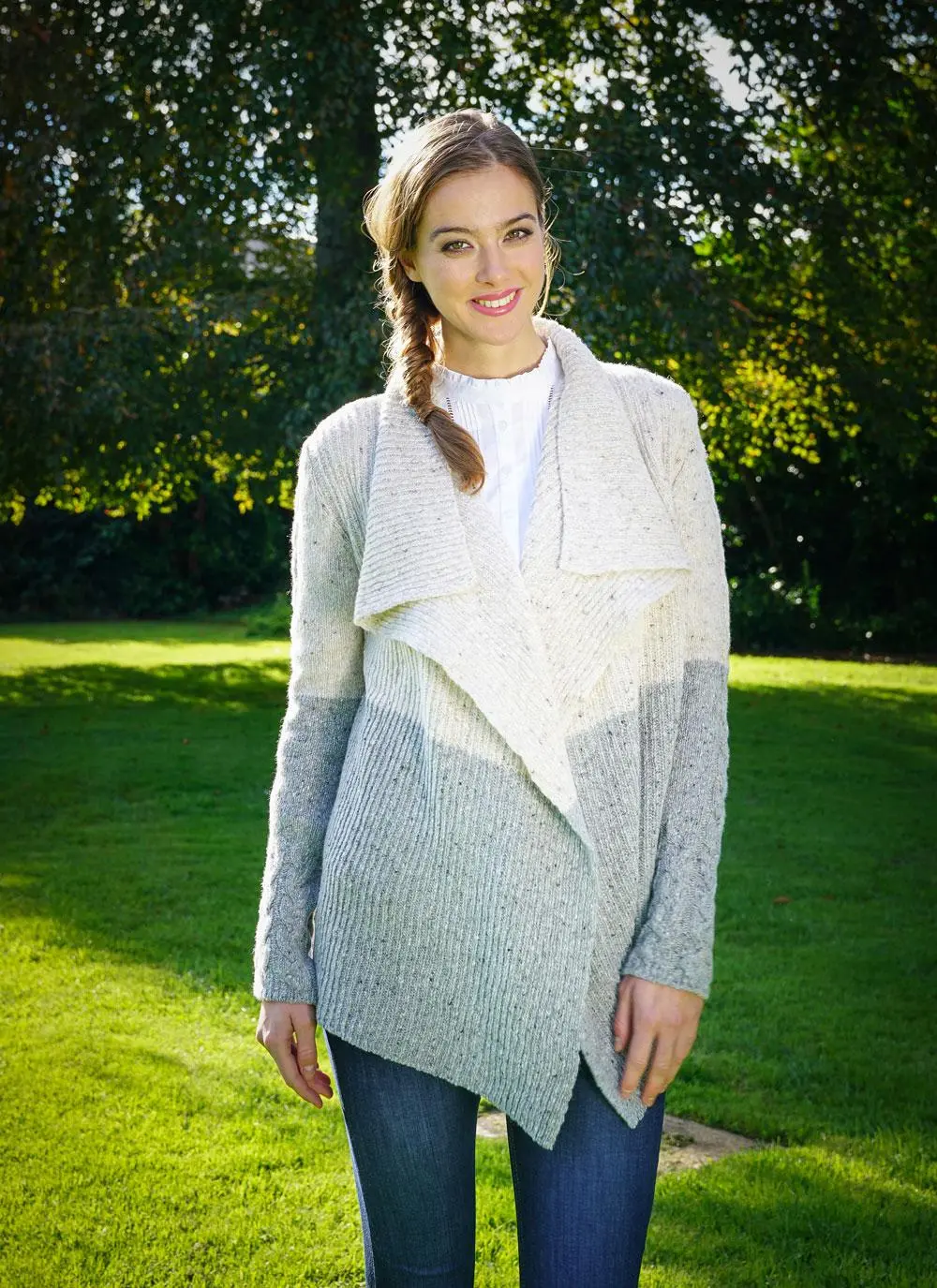 Wool Cashmere Two Tone Cable Stitch Cardigan