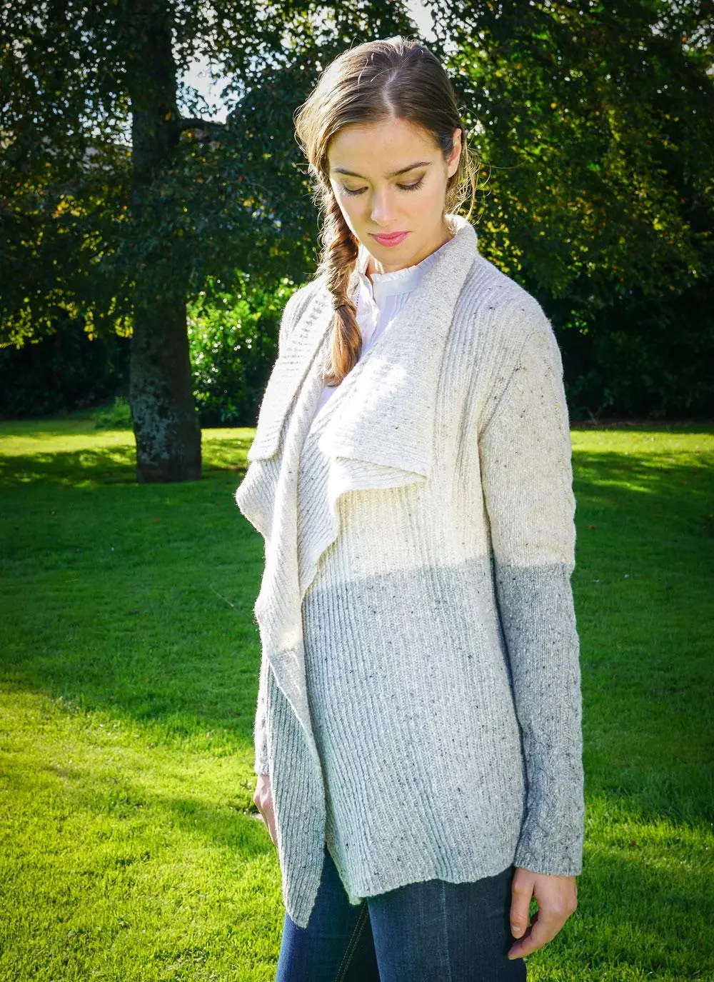Wool Cashmere Two Tone Cable Stitch Cardigan