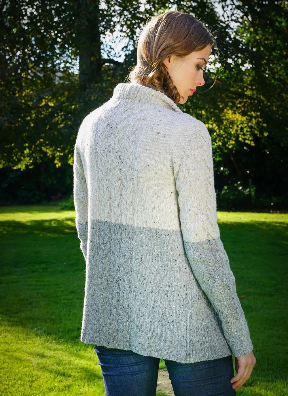 Wool Cashmere Two Tone Cable Stitch Cardigan