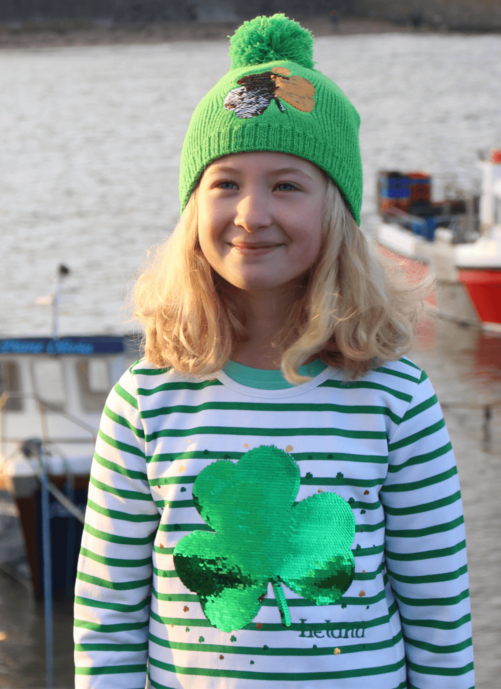 Kids Reversible Sequin Shamrock Knit Hat