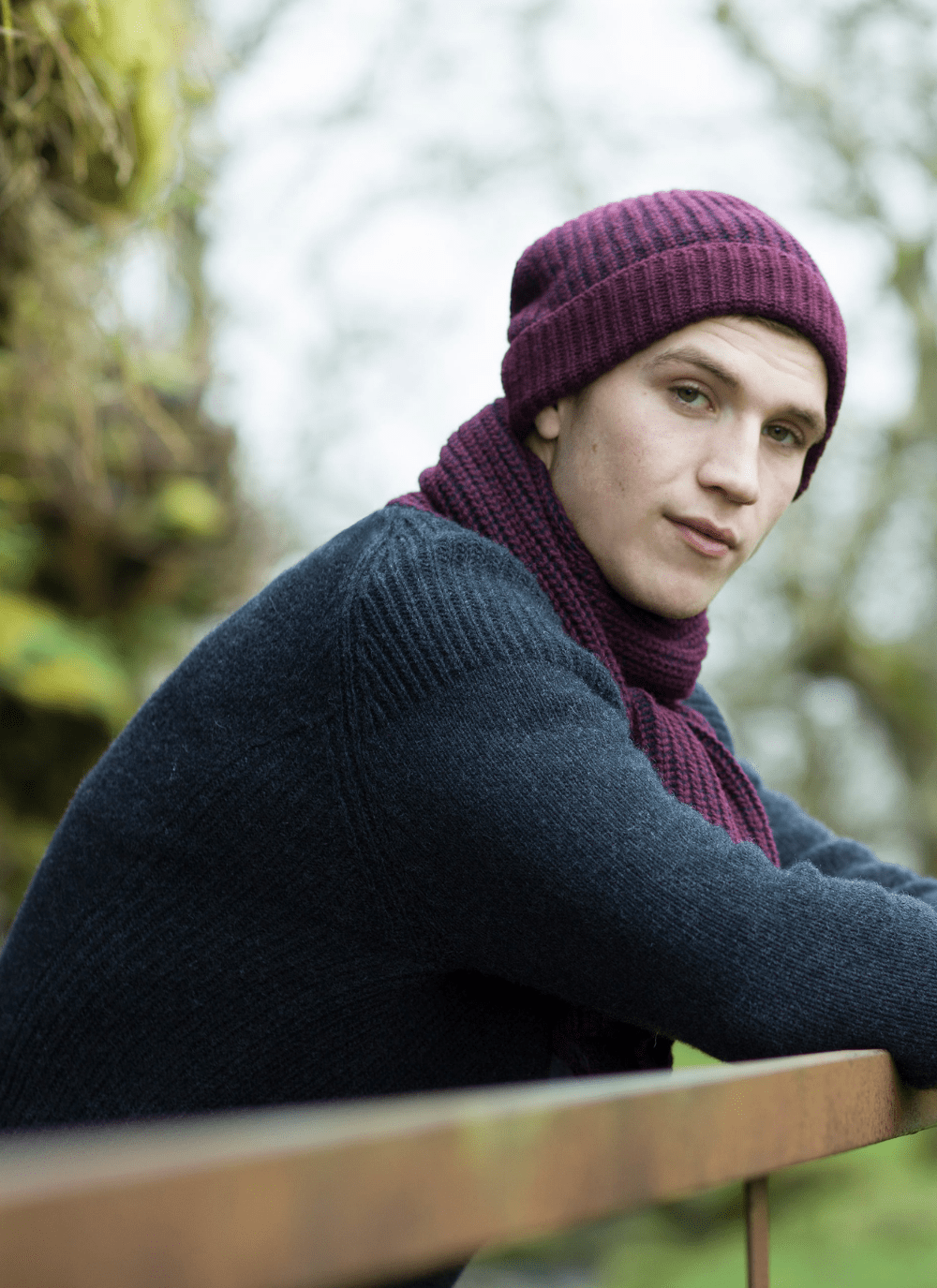 Fisherman Wool Cashmere Two Tone Hat & Scarf Set