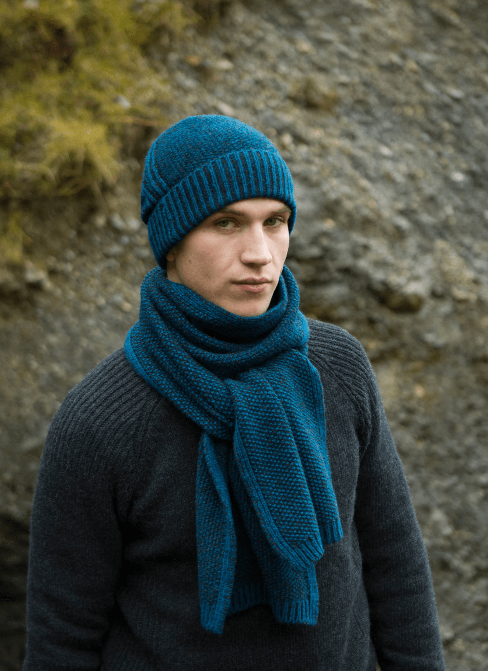 Fisherman Seed Stitch Hat & Scarf Set