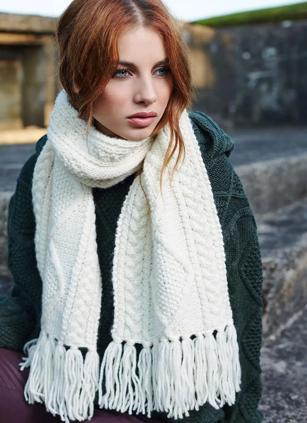 Hand-Knit Aran Scarf