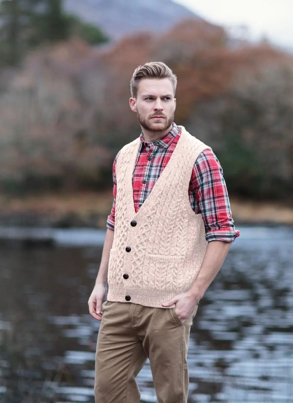 V-Neck Aran Waistcoat   
