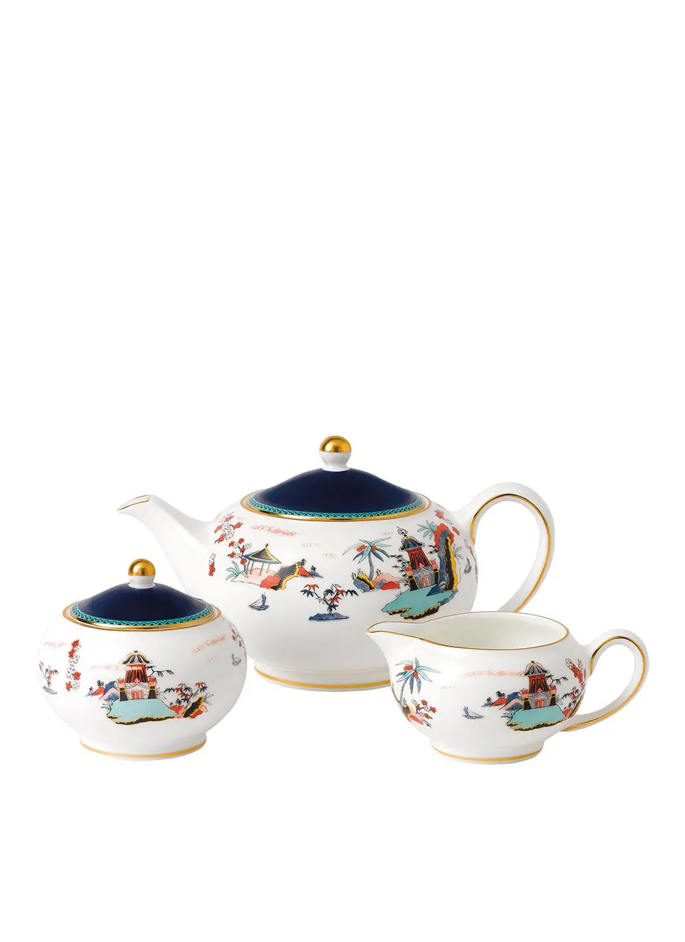 Wedgwood Wonderlust Blue Pagoda Teapot-Sugar-Cream Set