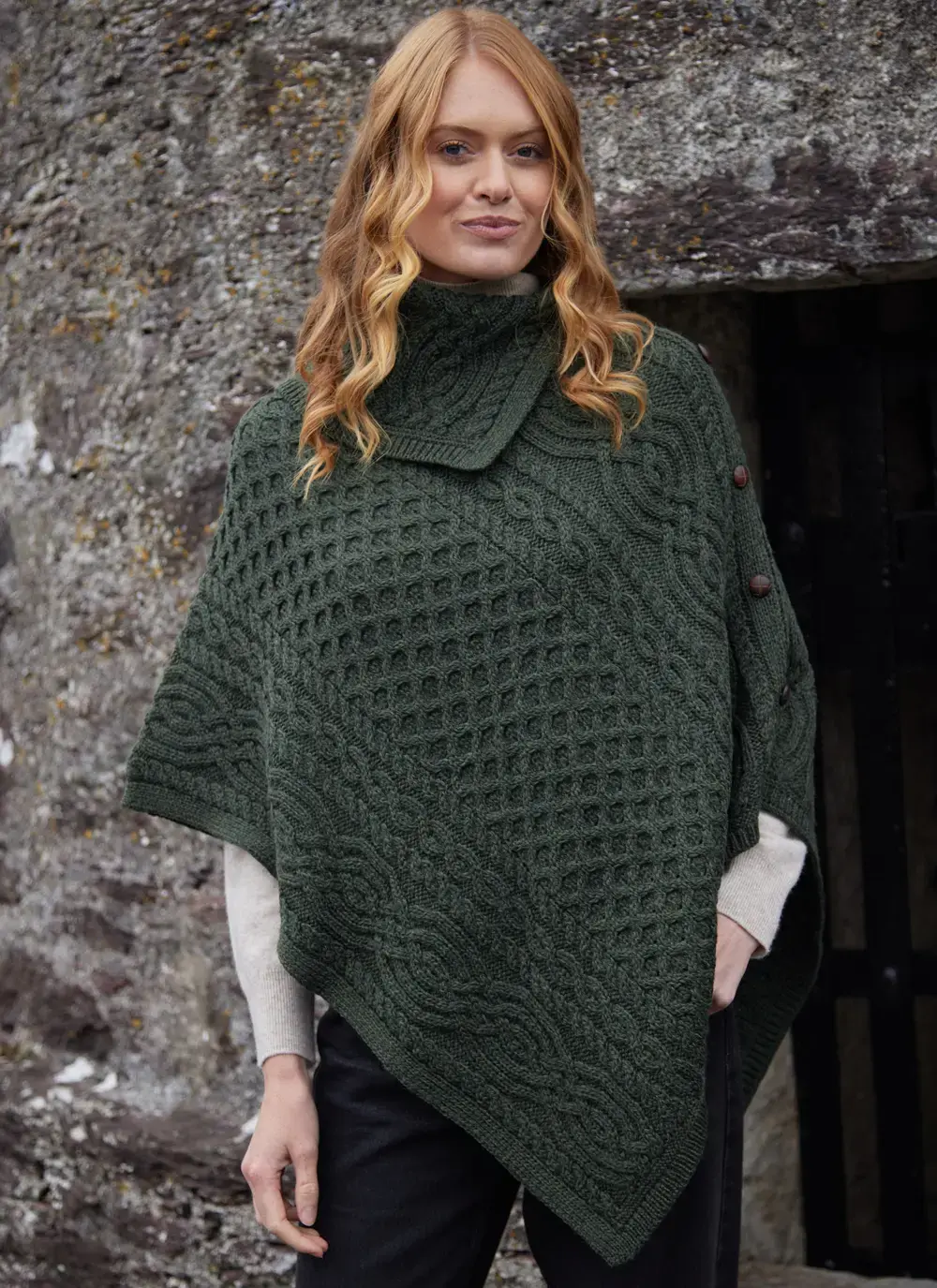 Honeycomb Cable Button Poncho 