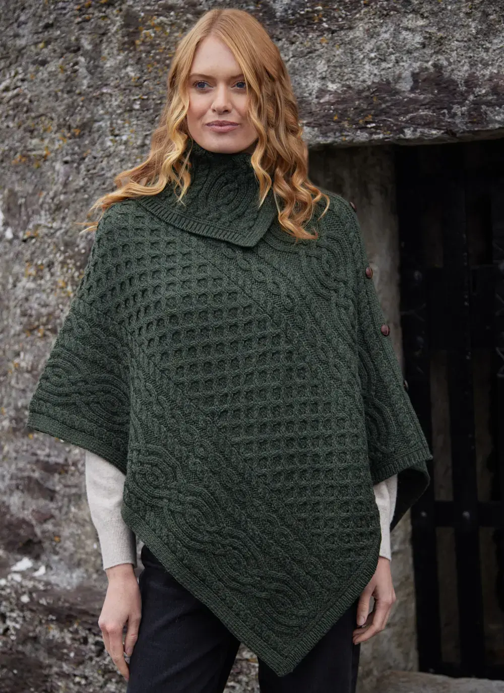 Honeycomb Cable Button Poncho 