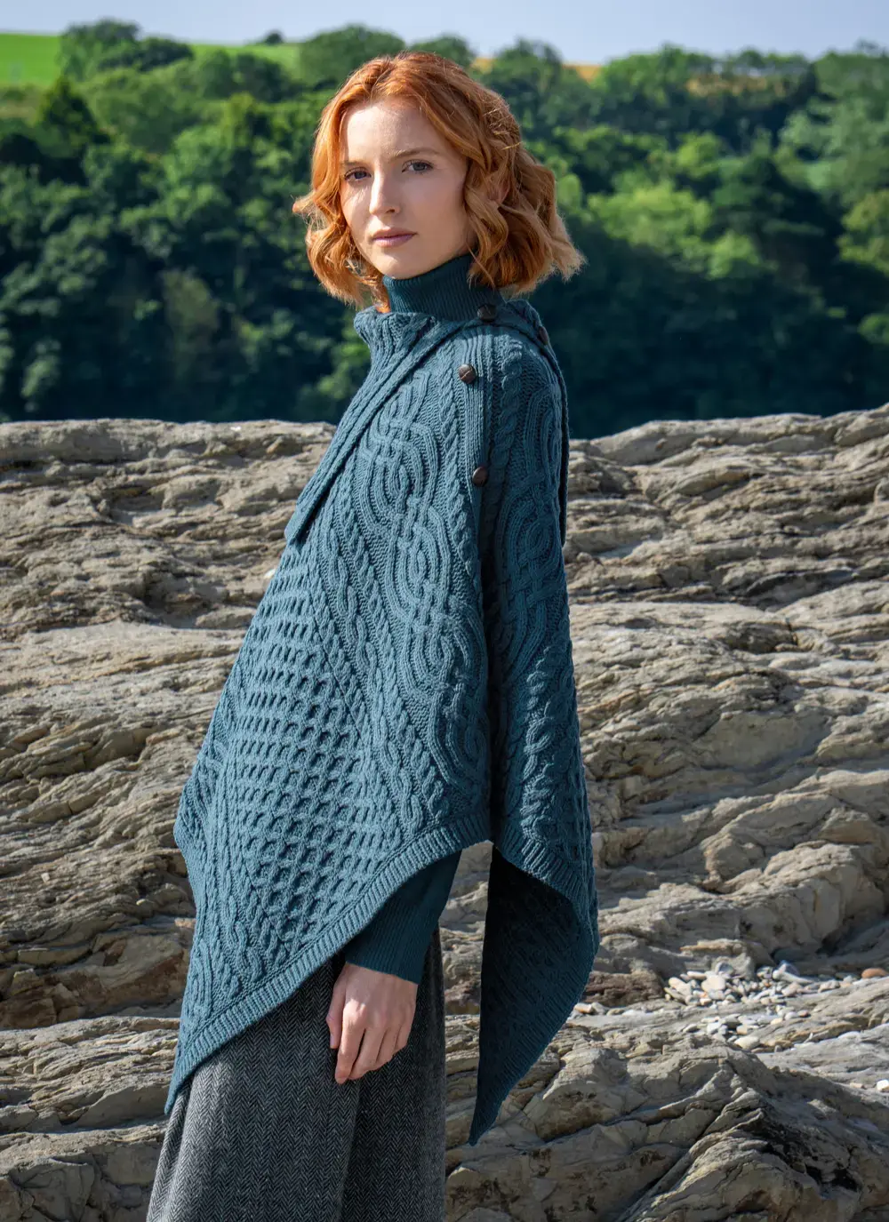 Honeycomb Cable Button Poncho 