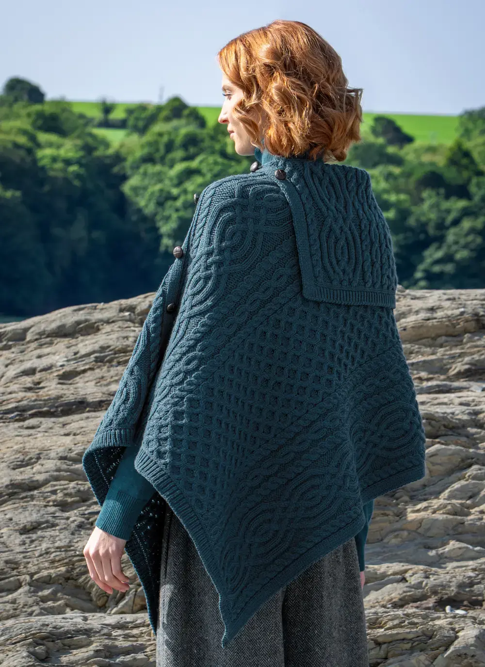 Honeycomb Cable Button Poncho 