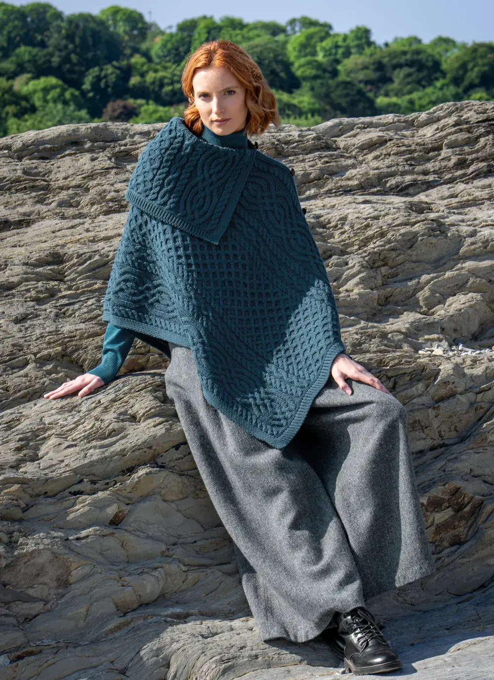Honeycomb Cable Button Poncho 