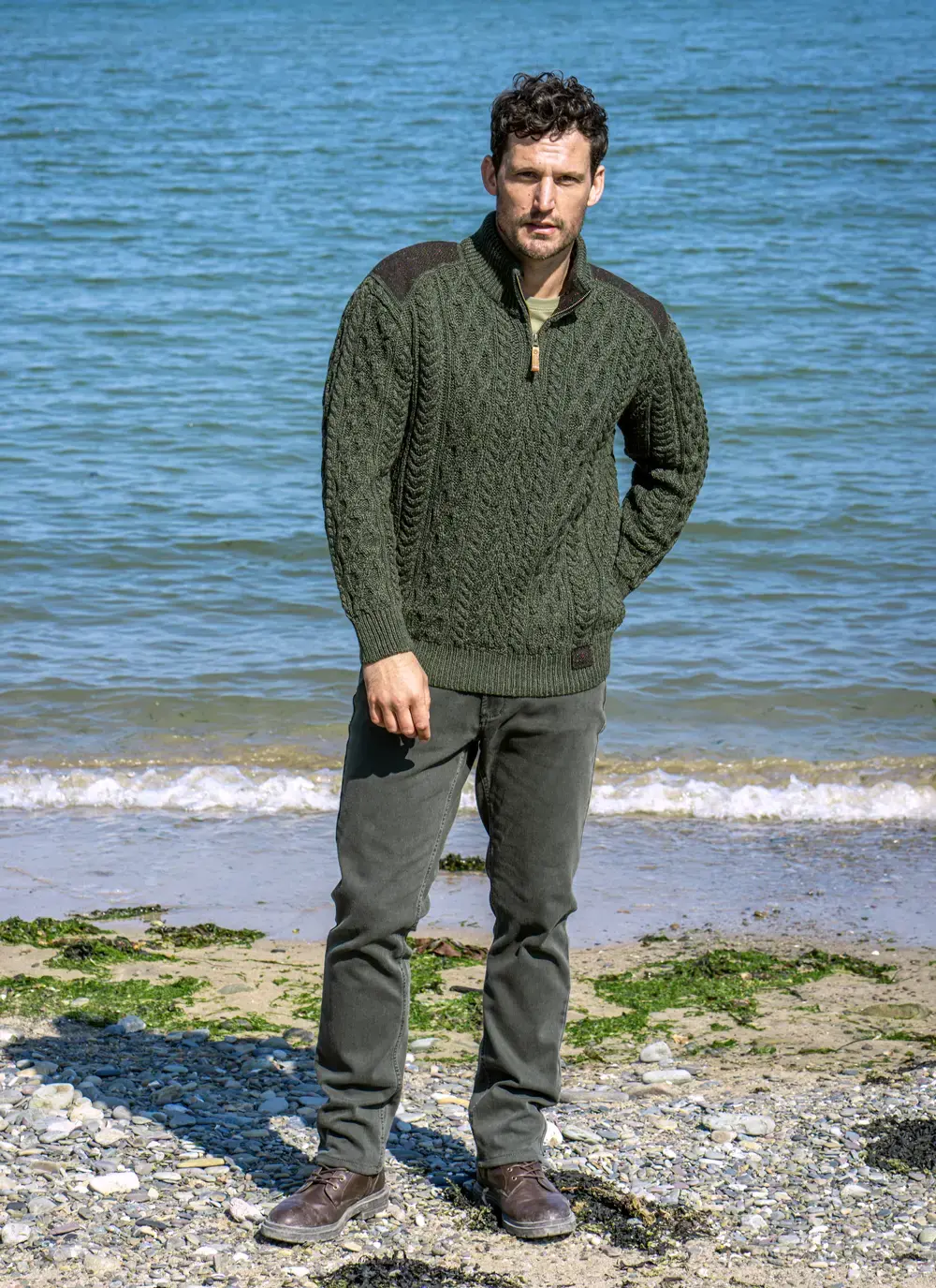 Tweed Patch Half Zip Sweater