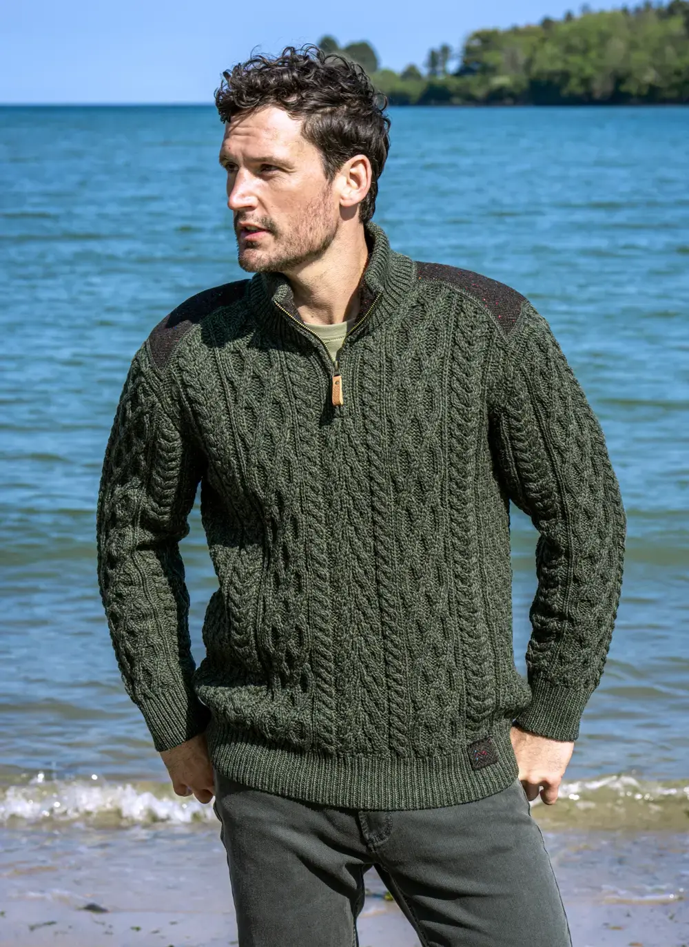 Tweed Patch Half Zip Sweater