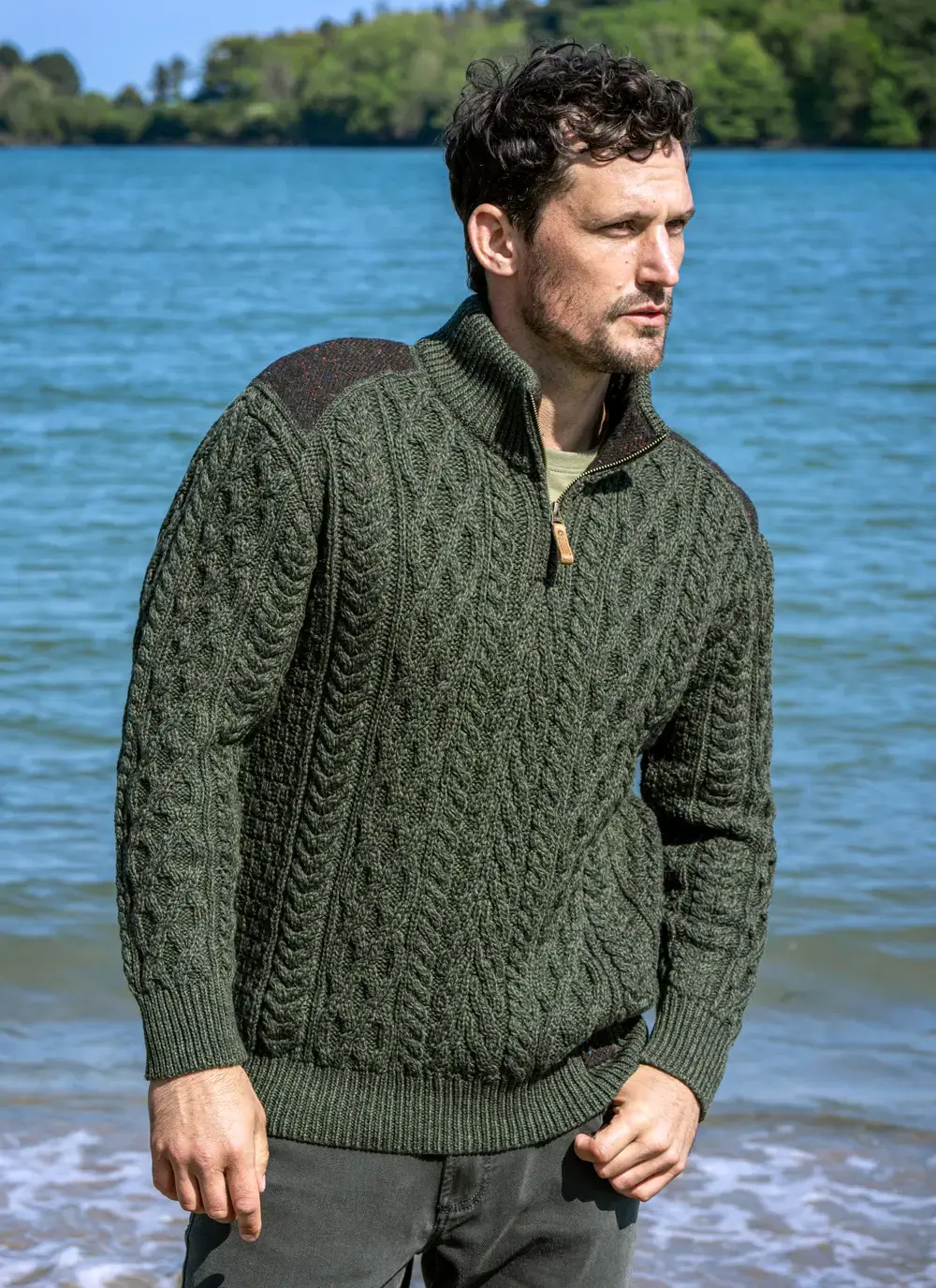 Tweed Patch Half Zip Sweater