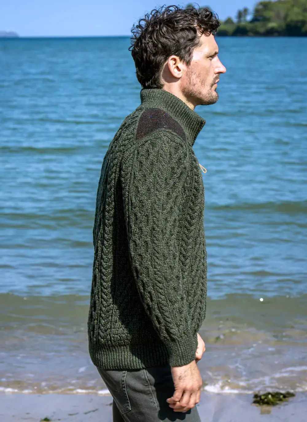 Tweed Patch Half Zip Sweater