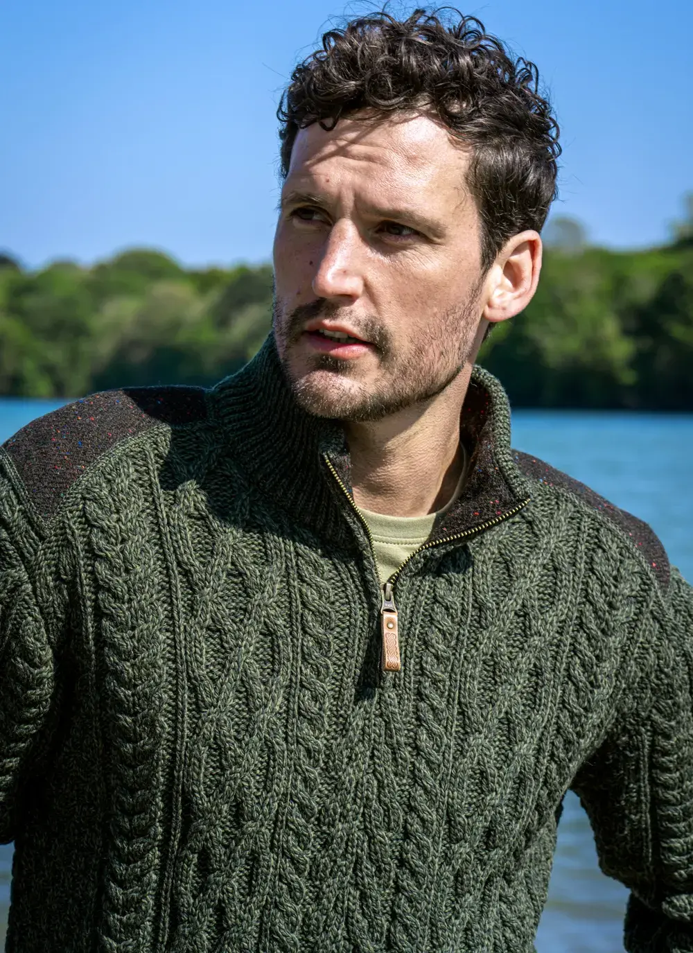 Tweed Patch Half Zip Sweater