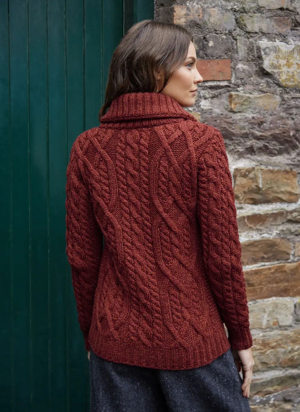 Ella Double Collar Aran Zip Cardigan