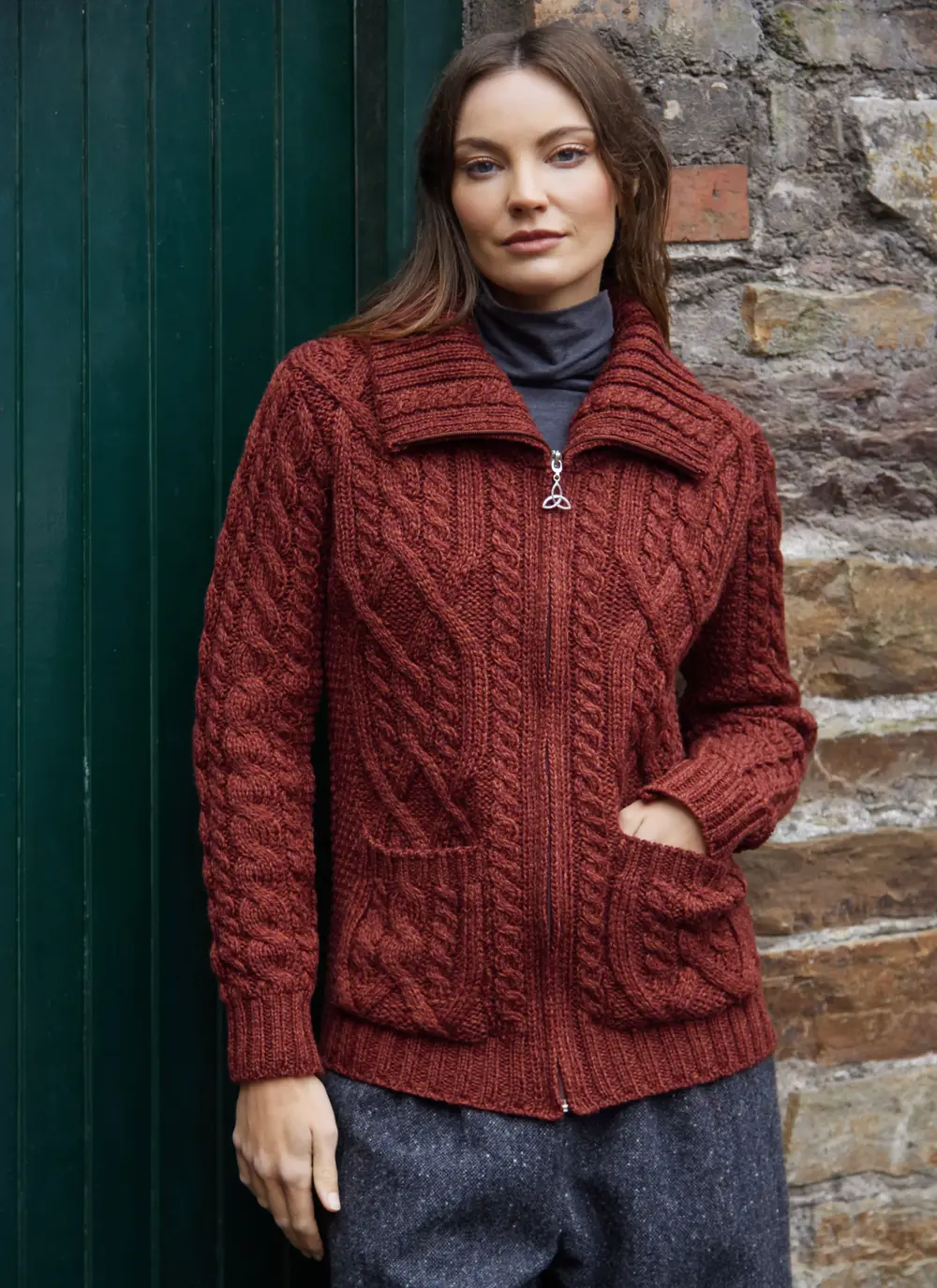 Ella Double Collar Aran Zip Cardigan