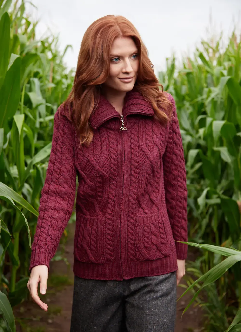 Ella Double Collar Aran Zip Cardigan