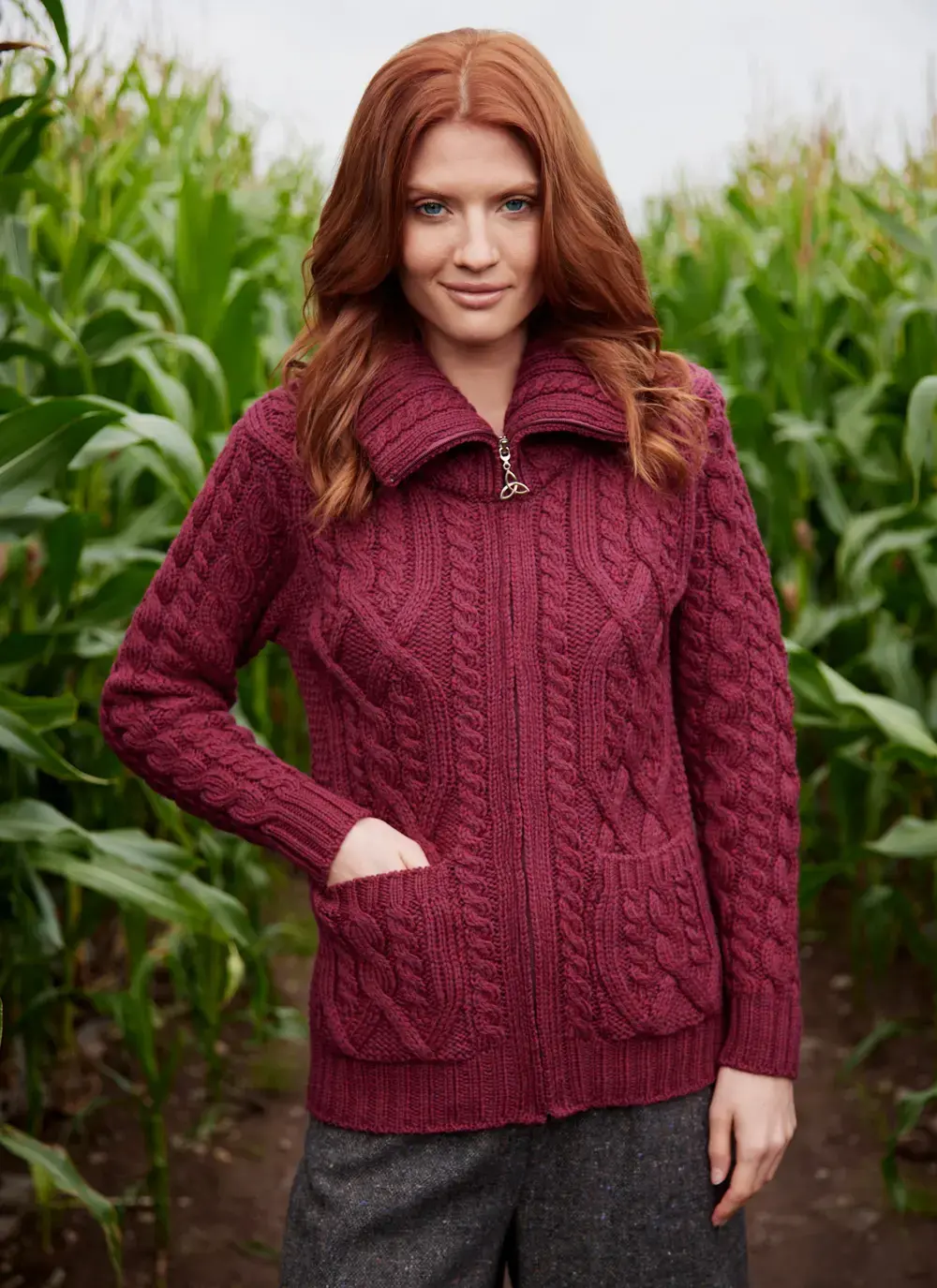 Ella Double Collar Aran Zip Cardigan