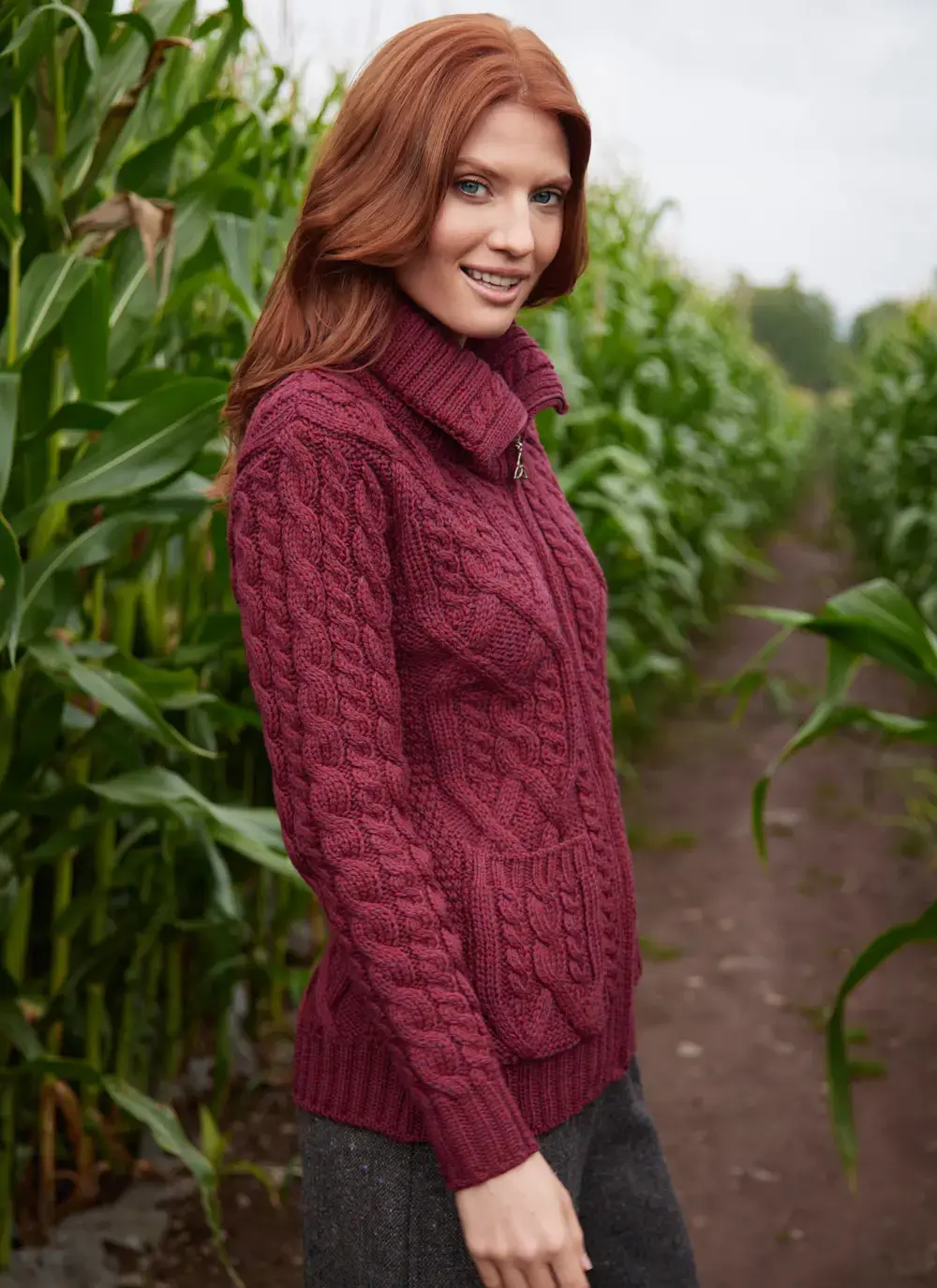 Ella Double Collar Aran Zip Cardigan