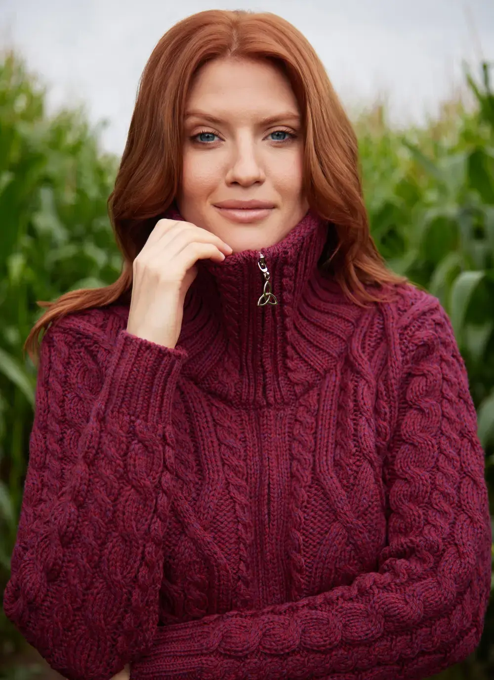 Ella Double Collar Aran Zip Cardigan