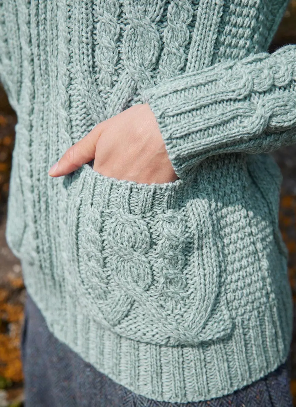 Ella Double Collar Aran Zip Cardigan