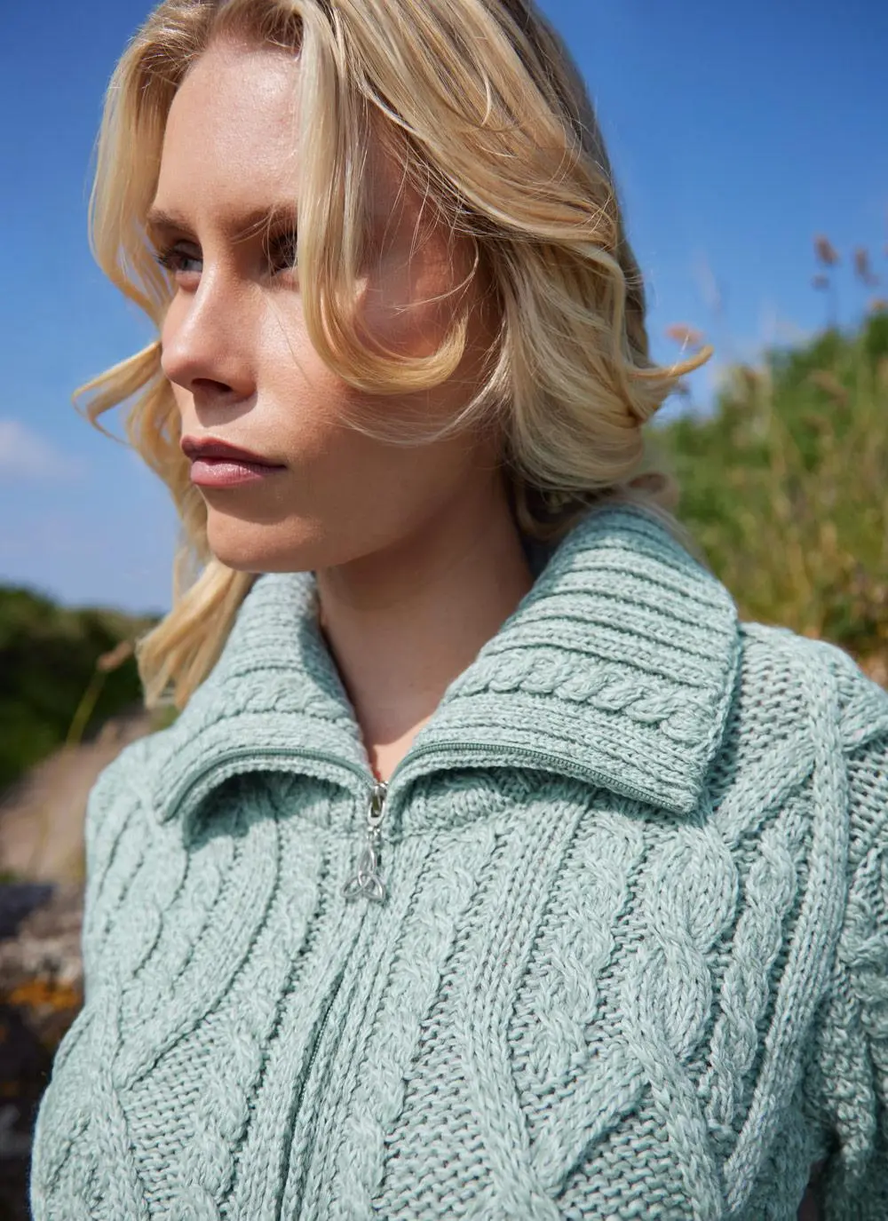 Ella Double Collar Aran Zip Cardigan