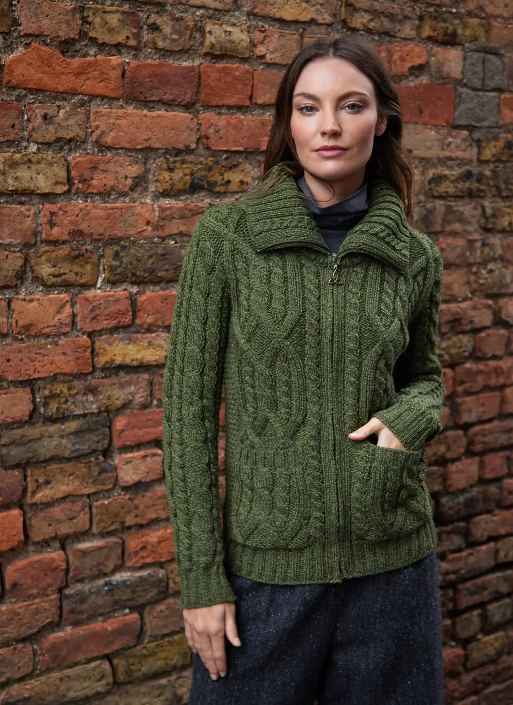 Ella Double Collar Aran Zip Cardigan