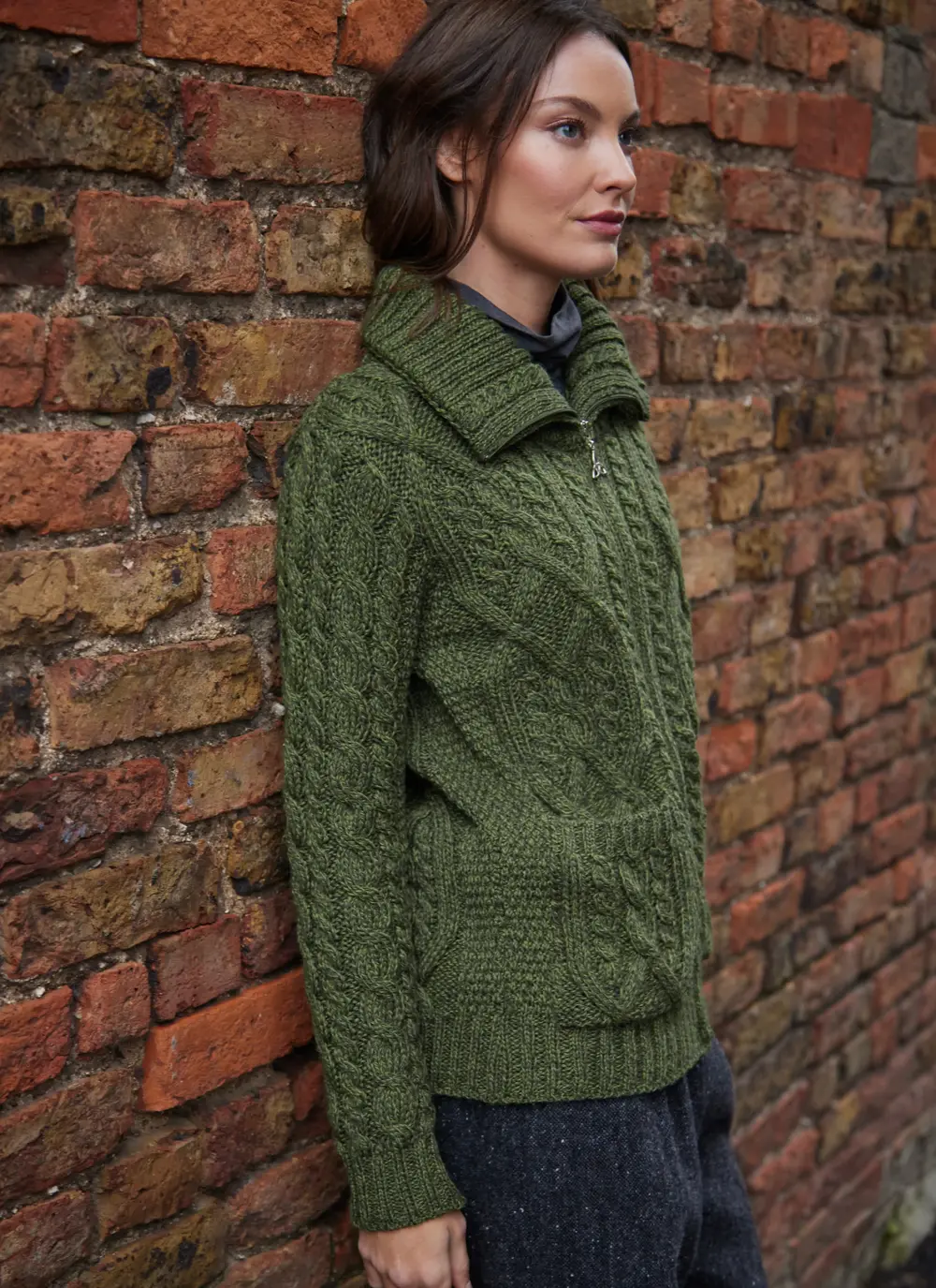 Ella Double Collar Aran Zip Cardigan