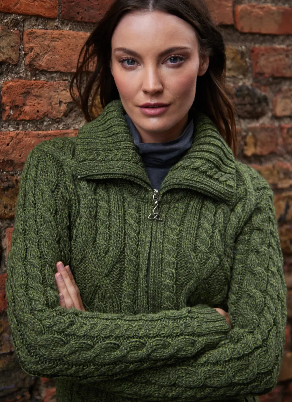 Ella Double Collar Aran Zip Cardigan