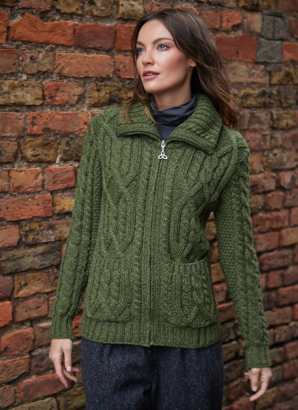 Ella Double Collar Aran Zip Cardigan
