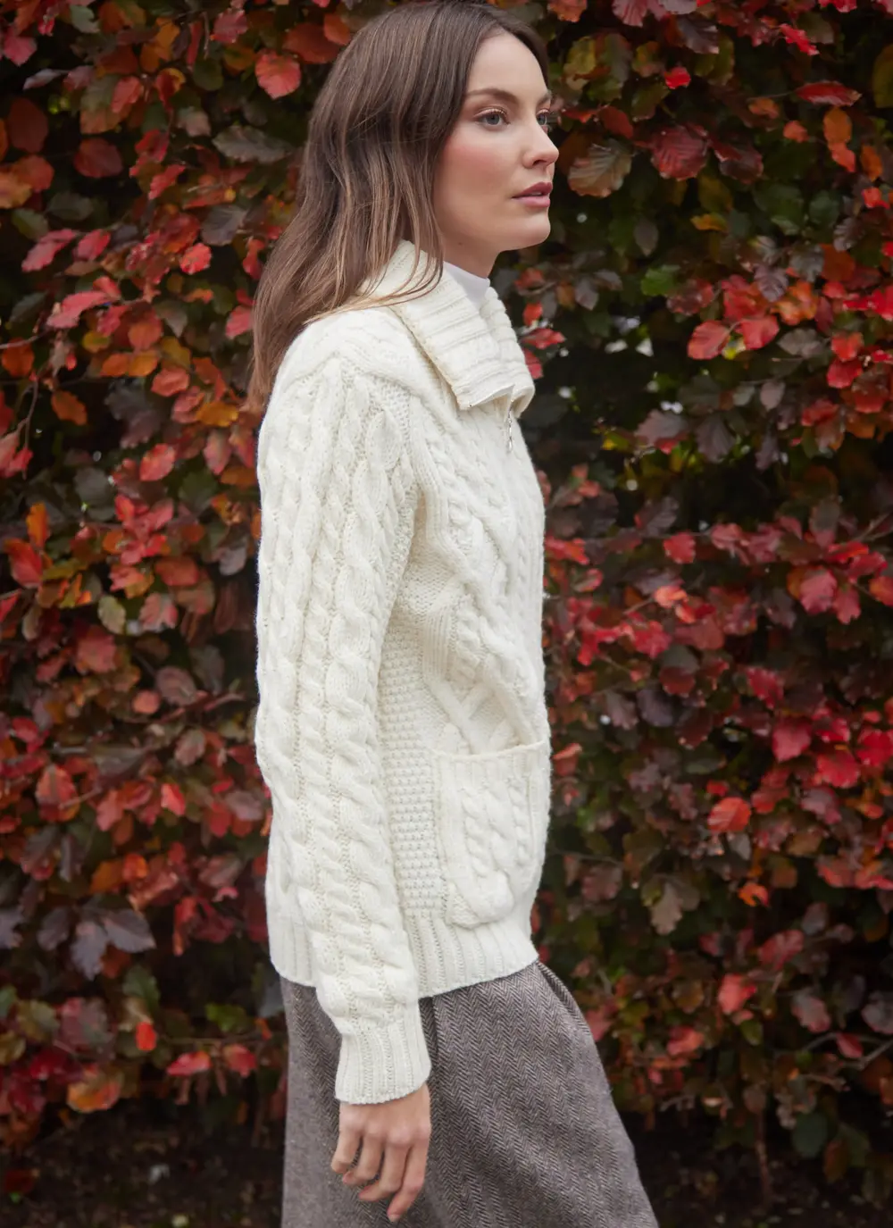Ella Double Collar Aran Zip Cardigan