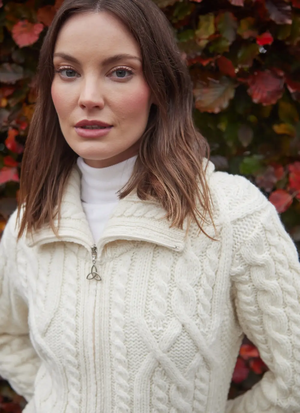 Ella Double Collar Aran Zip Cardigan
