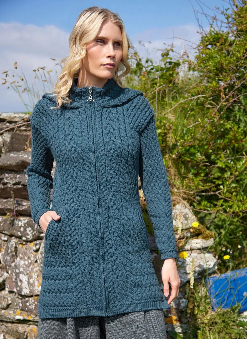 Caitlin Aran Cable Hooded Coatigan