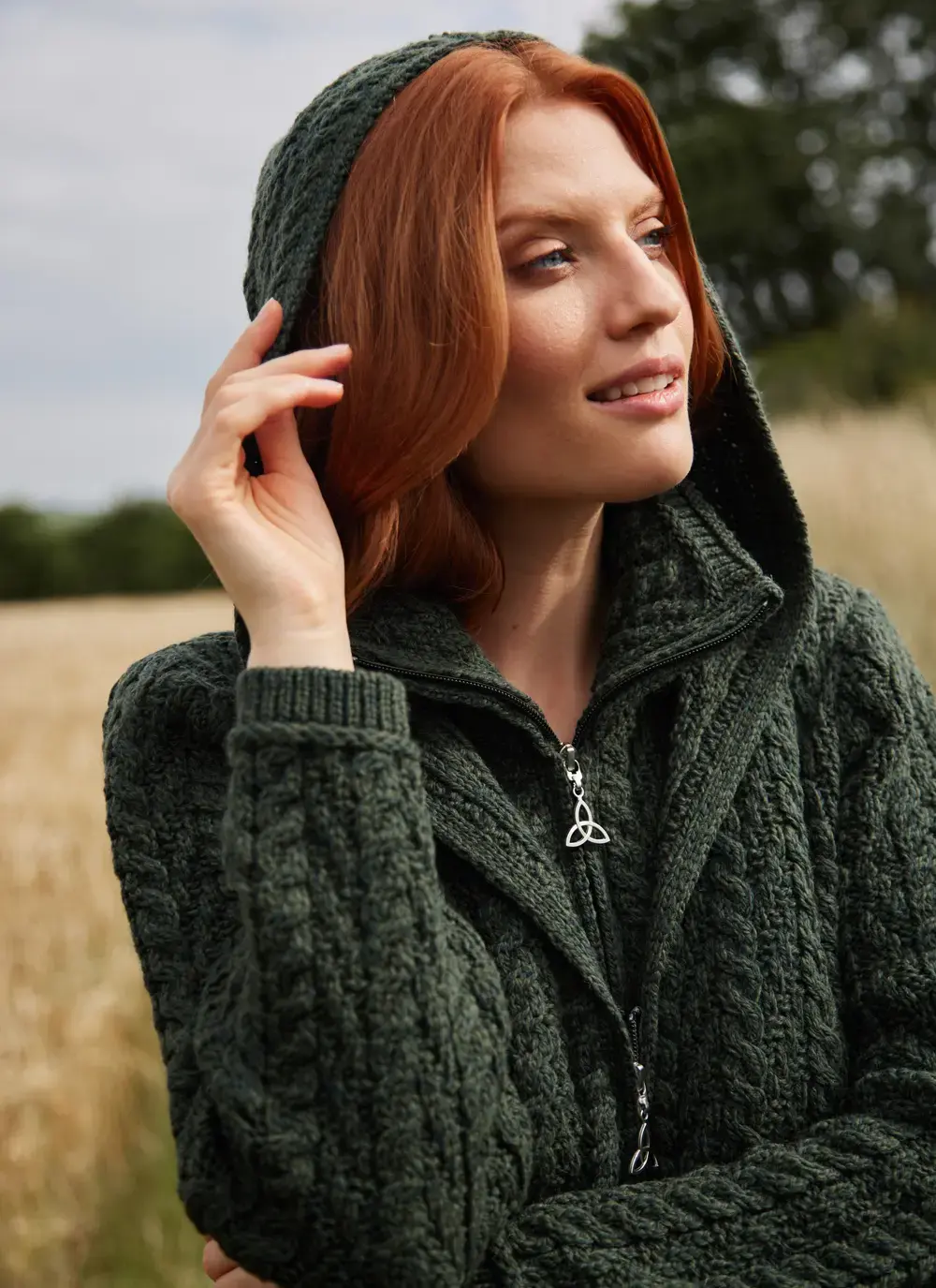 Fiadh Double Layer Hooded Aran Coatigan