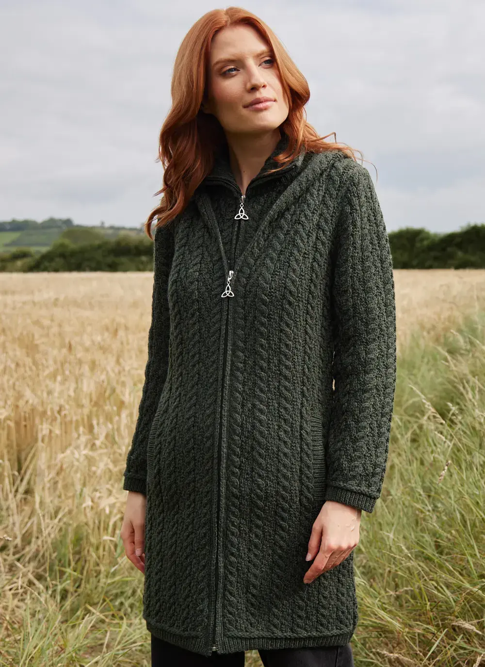 Fiadh Double Layer Hooded Aran Coatigan