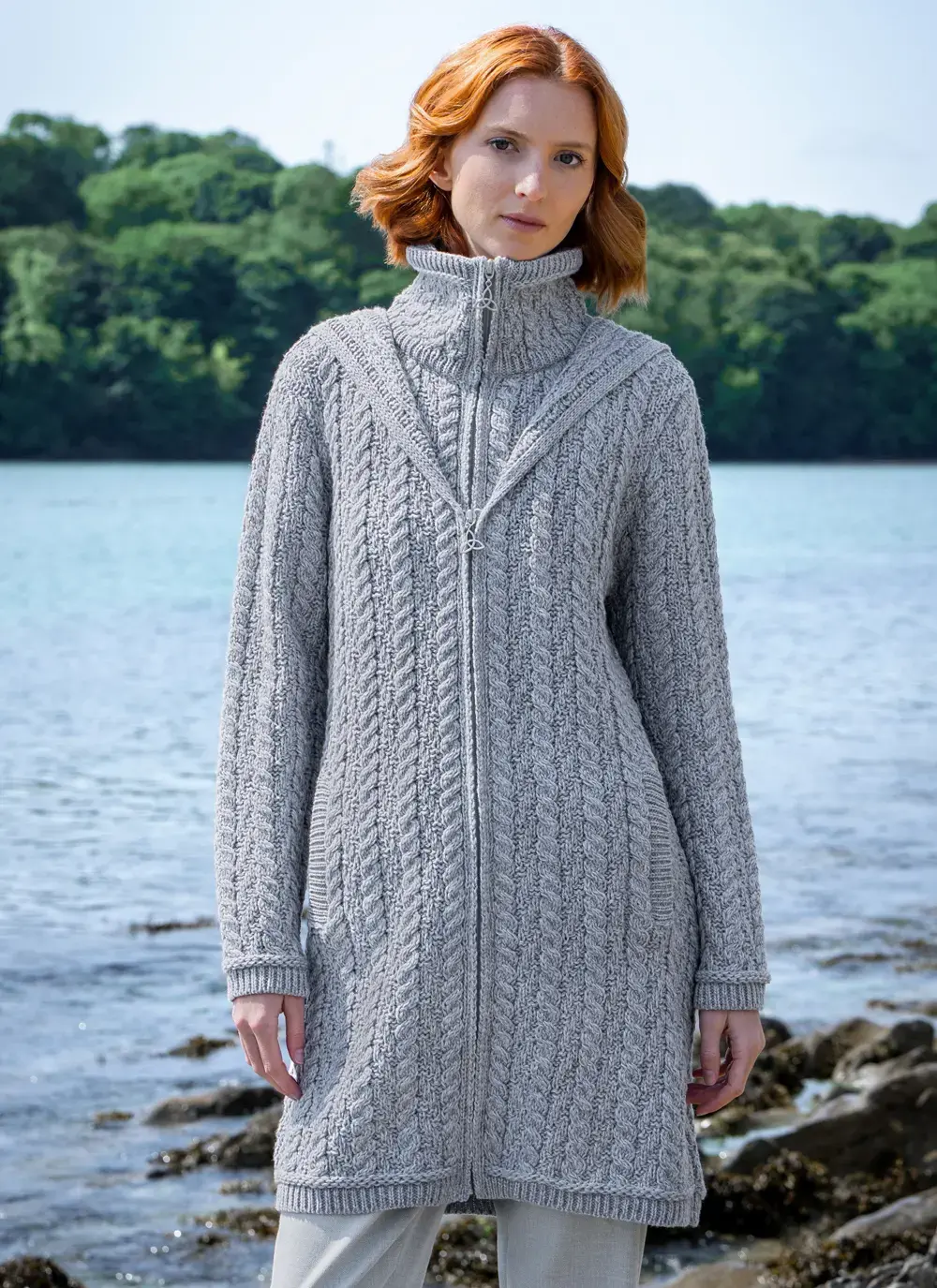 Fiadh Double Layer Hooded Aran Coatigan
