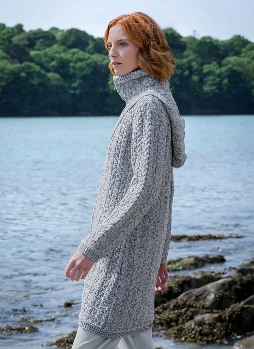 Fiadh Double Layer Hooded Aran Coatigan